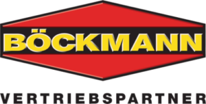 Das Logo besteht aus einem roten, schwarz umrandeten Sechseck mit dem Wort BÖCKMANN in fetten gelben Buchstaben in der Mitte und VERTRIEBSPARTNER in schwarzen Großbuchstaben darunter.